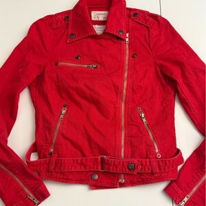Current/Elliott The Long Sleeve Biker w/zip Victory Red Utility Jacket Size S